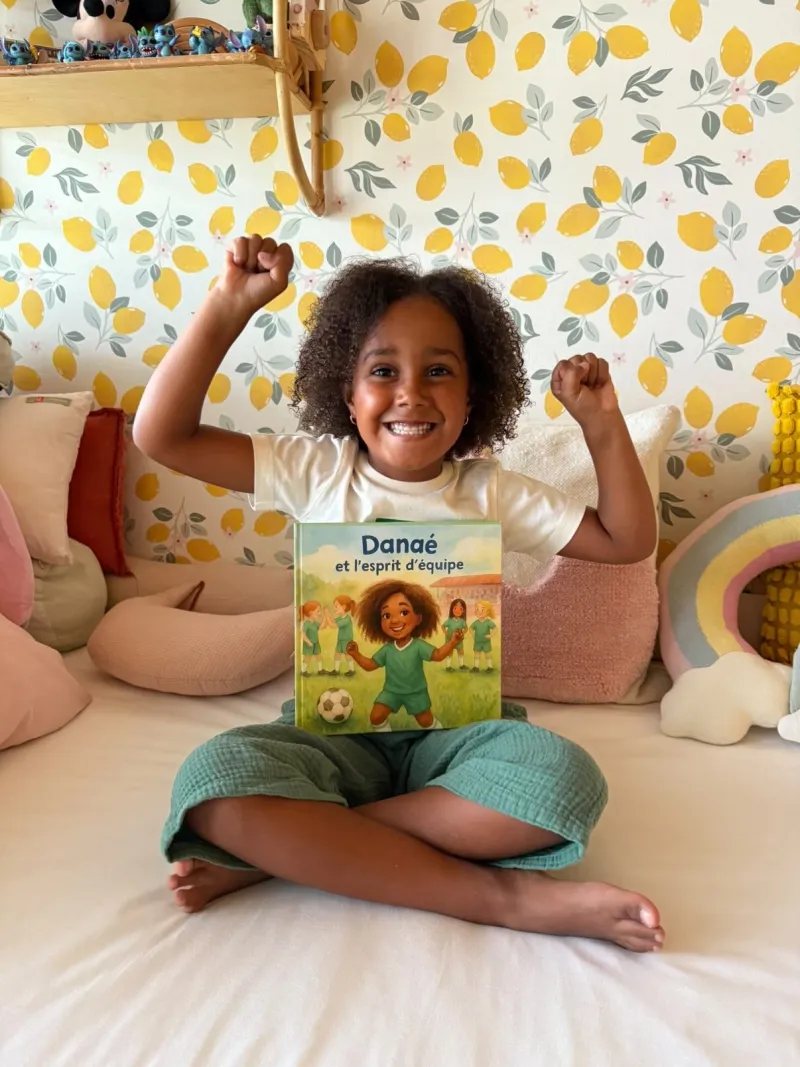 Danaé avec son livre personnalisé